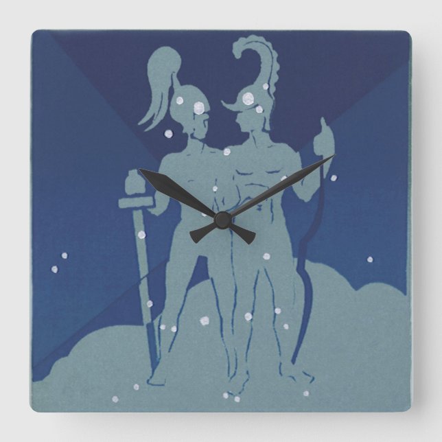 Reloj Cuadrado Gemini Constelación Twin Constellation Astrología  (Anverso)