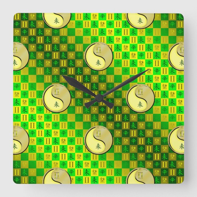 Reloj Cuadrado Géminis y Cabra de Metal (Anverso)