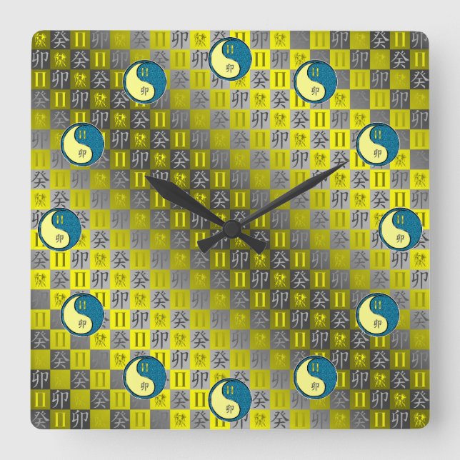 Reloj Cuadrado Géminis y Conejo de Agua (Anverso)