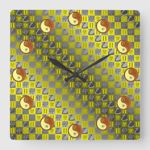 Reloj Cuadrado Géminis y Conejo de Madera