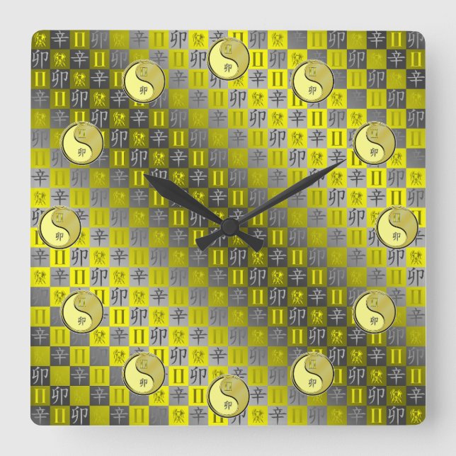 Reloj Cuadrado Géminis y Conejo de Metal (Anverso)