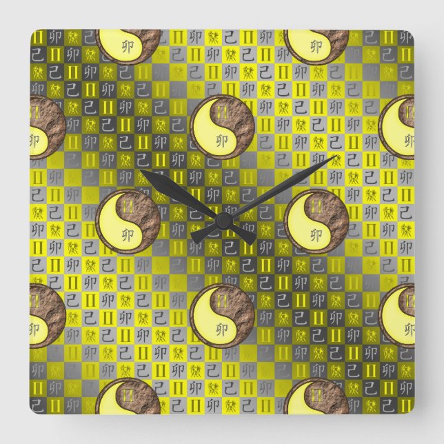 Reloj Cuadrado Géminis y Conejo de Tierra (Anverso)