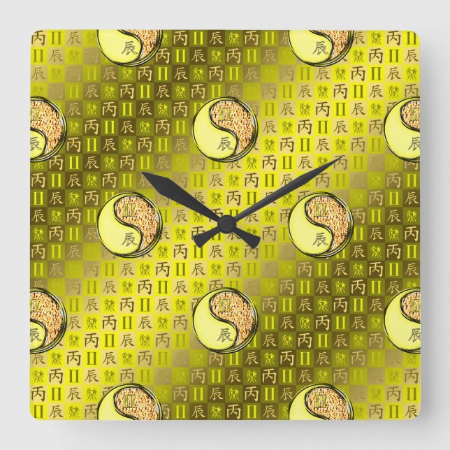 Reloj Cuadrado Géminis y Dragón de Fuego (Anverso)