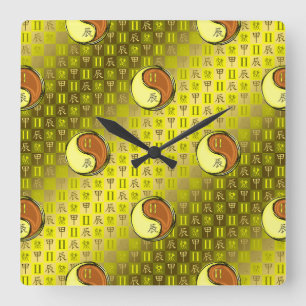 Reloj Cuadrado Géminis y Dragón de Madera