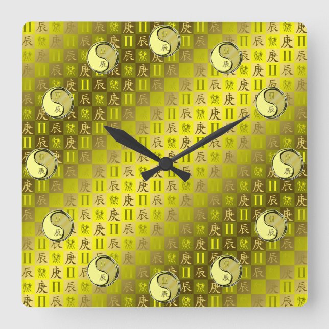 Reloj Cuadrado Géminis y Dragón de Metal (Anverso)