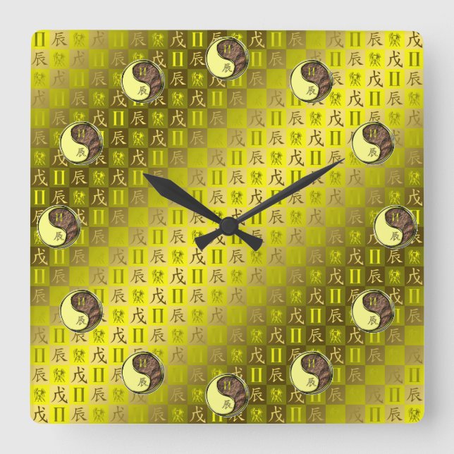 Reloj Cuadrado Géminis y Dragón de Tierra (Anverso)