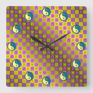 Reloj Cuadrado Géminis y Gallo de Agua