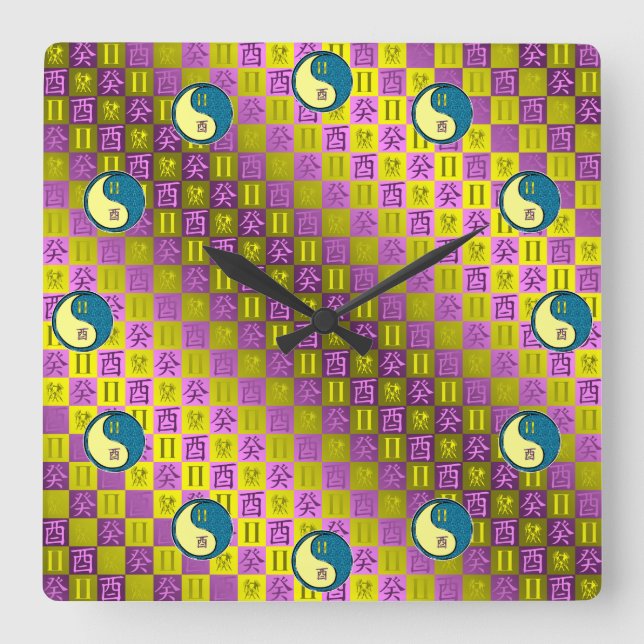 Reloj Cuadrado Géminis y Gallo de Agua (Anverso)