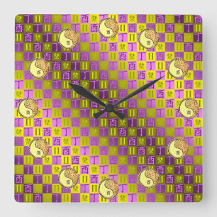 Reloj Cuadrado Géminis y Gallo de Fuego