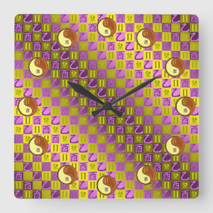 Reloj Cuadrado Géminis y Gallo de Madera