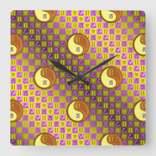 Reloj Cuadrado Géminis y Gallo de Madera