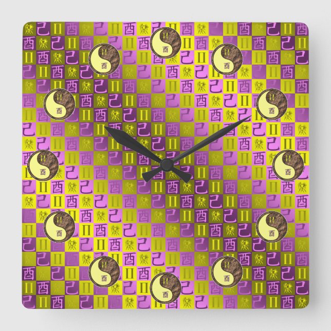 Reloj Cuadrado Géminis y Gallo de Tierra (Anverso)