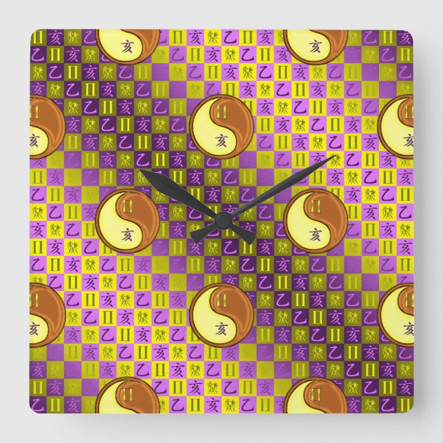 Reloj Cuadrado Géminis y Jabalí de Madera (Anverso)