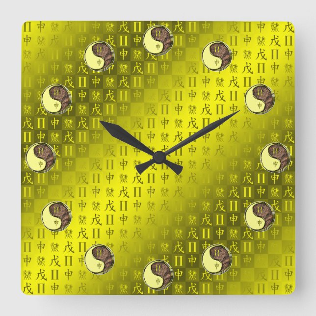 Reloj Cuadrado Géminis y Mono de Tierra (Anverso)