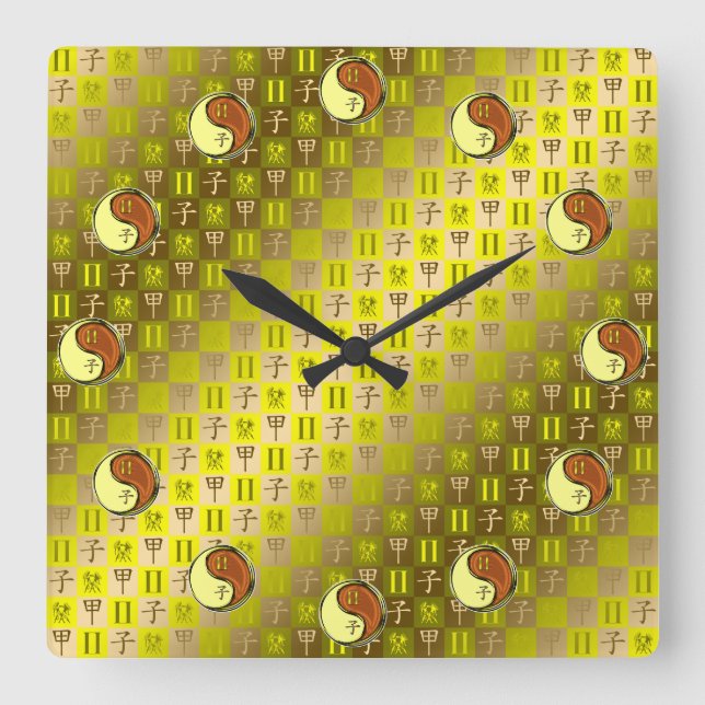 Reloj Cuadrado Géminis y Rata de Madera (Anverso)