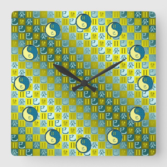 Reloj Cuadrado Géminis y Serpiente de Agua (Anverso)