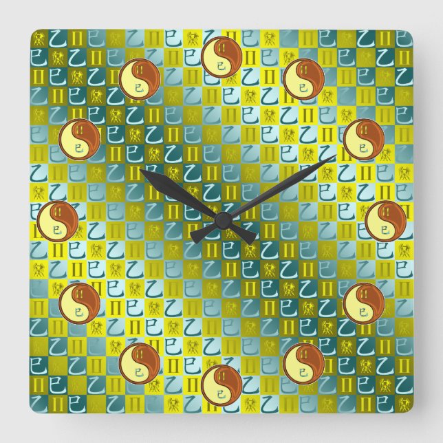 Reloj Cuadrado Géminis y Serpiente de Madera (Anverso)