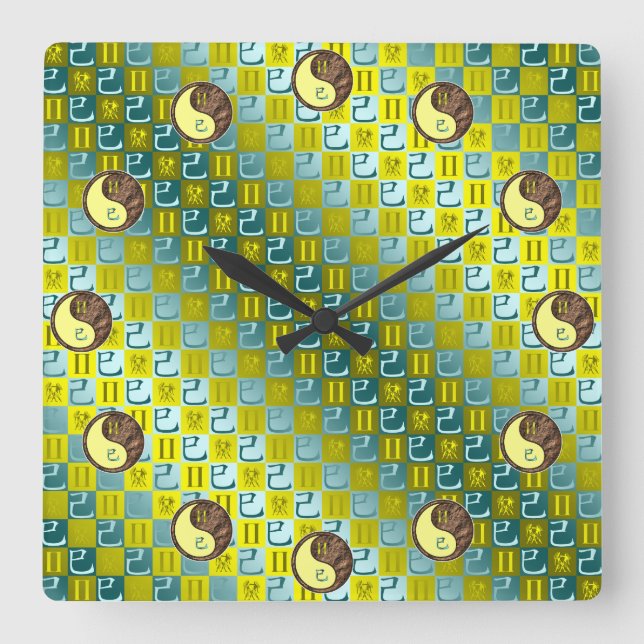 Reloj Cuadrado Géminis y Serpiente de Tierra (Anverso)