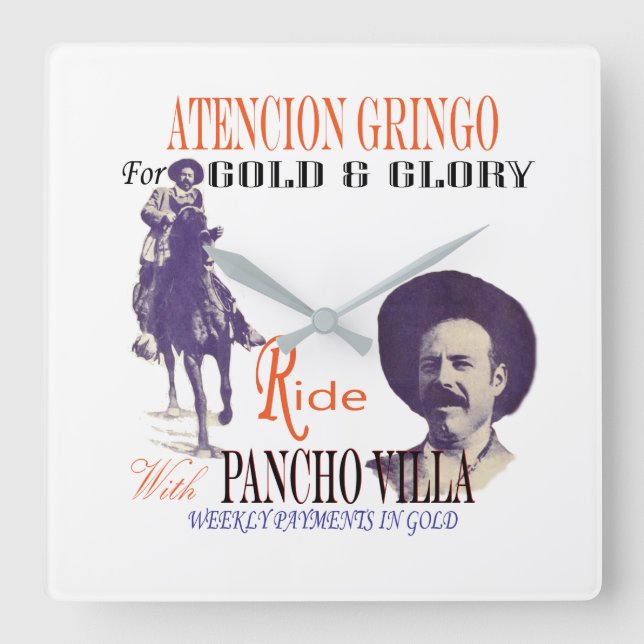 Reloj Cuadrado General Pancho Villa 🎖️ Héroe Mexicano (Anverso)