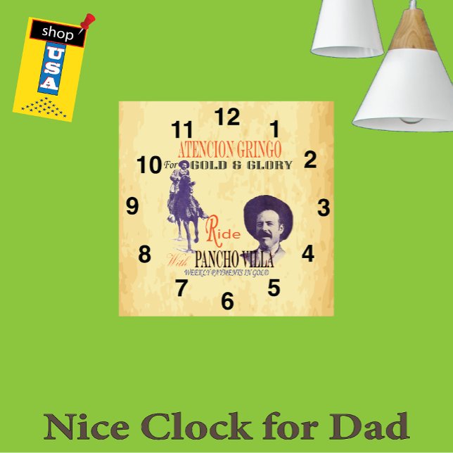Reloj Cuadrado General Pancho Villa 🎖️ Héroe Mexicano (Subido por el creador)