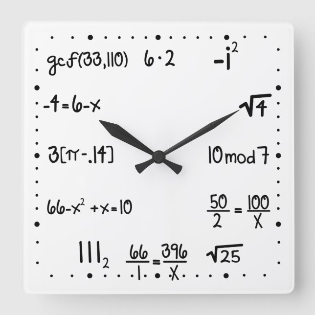 Reloj Cuadrado Genio de matemáticas con test pop divertido (Anverso)
