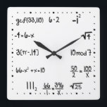 Reloj Cuadrado Genio de matemáticas con test pop divertido<br><div class="desc">Reloj de pared divertido de genio de las matemáticas. Reloj de pared de ecuación matemática simple. Par Prueba. Gran regalo para tu asistente matemático. Tiza blanca con fondo de pizarra.</div>