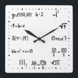 Reloj Cuadrado Genio de matemáticas con test pop divertido<br><div class="desc">Reloj de pared divertido de genio de las matemáticas. Reloj de pared de ecuación matemática simple. Par Prueba. Gran regalo para tu asistente matemático. Tiza blanca con fondo de pizarra.</div>