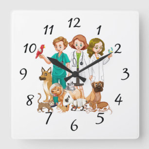 Reloj Cuadrado Gente de veterinaria de fondo