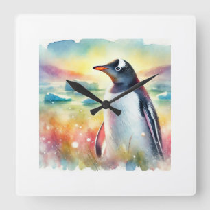 Reloj Cuadrado Gentoo Penguin 111024AREF106 - Watercolor