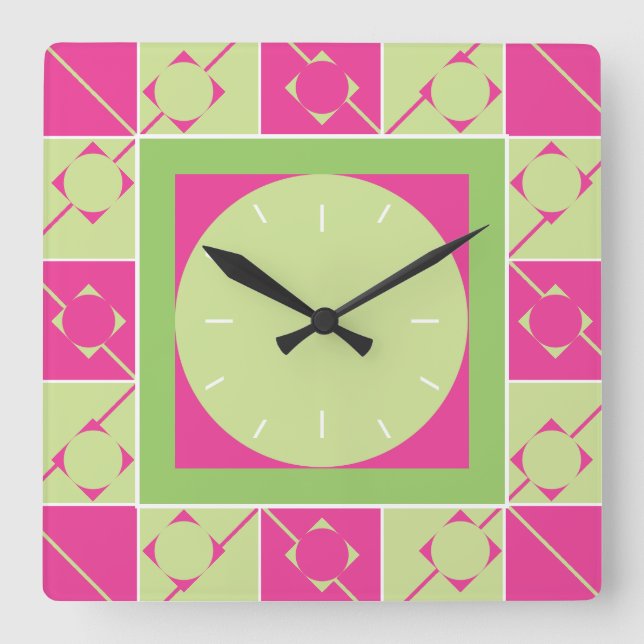 Reloj Cuadrado Geo Plaid Pink/Green (Anverso)