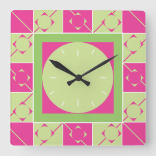Reloj Cuadrado Geo Plaid Pink/Green