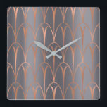 Reloj Cuadrado Geometría de cobre de Rosa Art Deco Gris gris<br><div class="desc">Florencia de diseño italiano - moda de lujo florenciaK</div>