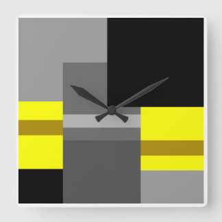 Reloj Cuadrado Geometría en baudios negro, gris y amarillo