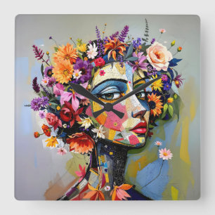 Reloj Cuadrado "Geometría Floral" - Retrato Botánico