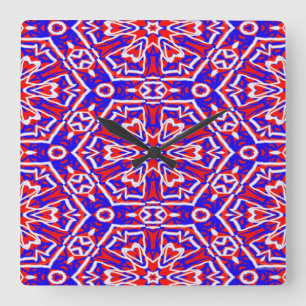 Reloj Cuadrado Geometría roja, blanca y azul