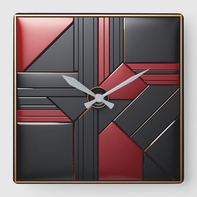 Reloj Cuadrado Geometric Art Deco Red Black Elegant (Anverso)