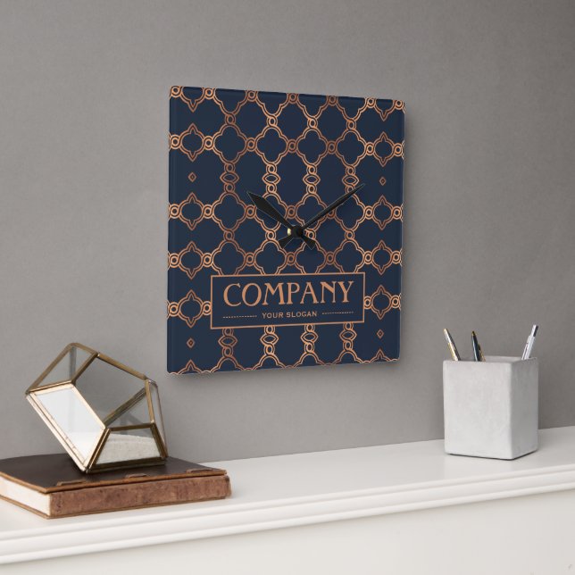 Reloj Cuadrado Geometric Blue Company Name (Oficina)