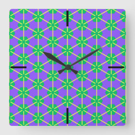 Reloj Cuadrado Geometric Starburst in Purple, Green and Yellow