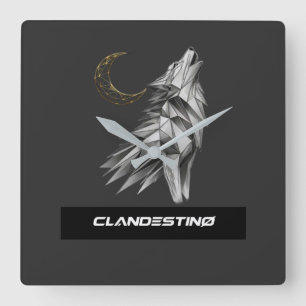 Reloj Cuadrado Geometric Wolf Moon Wall Clock