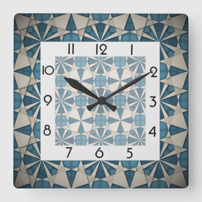 Reloj Cuadrado Geométrico azul moderno (Anverso)