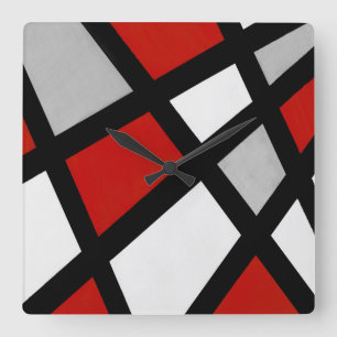 Reloj Cuadrado Geométrico blanco negro gris rojo