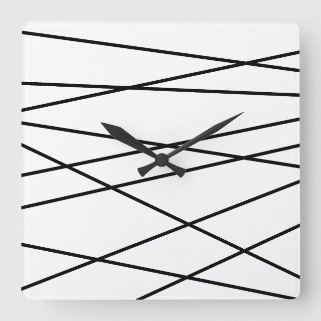 Reloj Cuadrado Geométrico linear blanco y negro (Anverso)