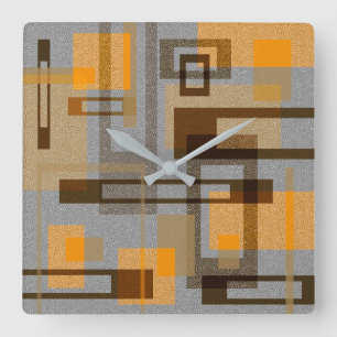 Reloj Cuadrado Geométrico moderno de Mid Century, Naranja gris ma