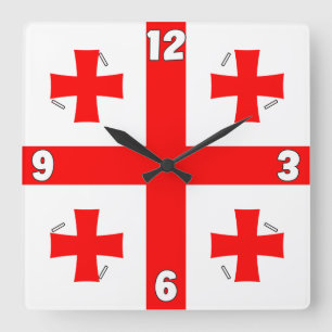 Reloj Cuadrado Georgia Flag Numbers Red White Cross