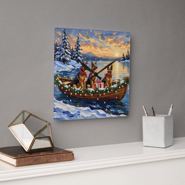 Reloj Cuadrado German Shepherd Christmas Boat Holiday (Oficina)