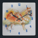 Reloj Cuadrado German Spitz Pomeranian Dog dogs Childs Room Clock<br><div class="desc">German Spitz Pomeranian Dog dogs Childs Room Clock. Designed from my original watercolour art.</div>