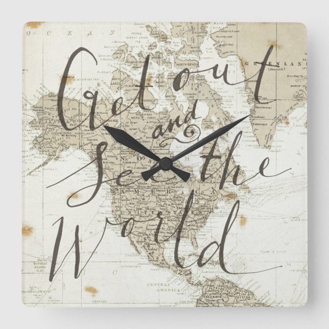 Reloj Cuadrado Get Out And See The World Quote (Anverso)