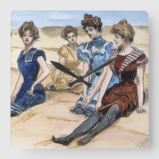 Reloj Cuadrado Gibson Girls On The Beach, 1900 (Anverso)