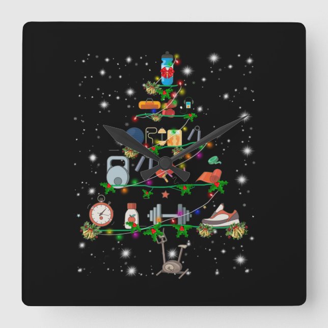 Reloj Cuadrado Gimnasio Lover| Árbol de Navidad de instrumentos g (Anverso)
