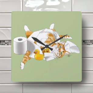 Reloj Cuadrado Ginger Naranja Cat Funny Toilet Paper